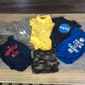 2/$15 Boys 6 piece snap onsies SIZE 0-3 Months. Like New summer outfit